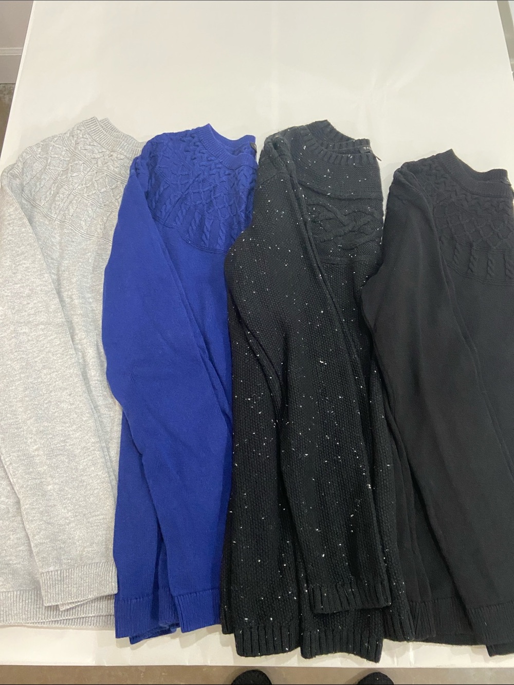 Talbots lot of 4 Long Sleeve Sweaters- Blue, Black (2) Gray Sz S